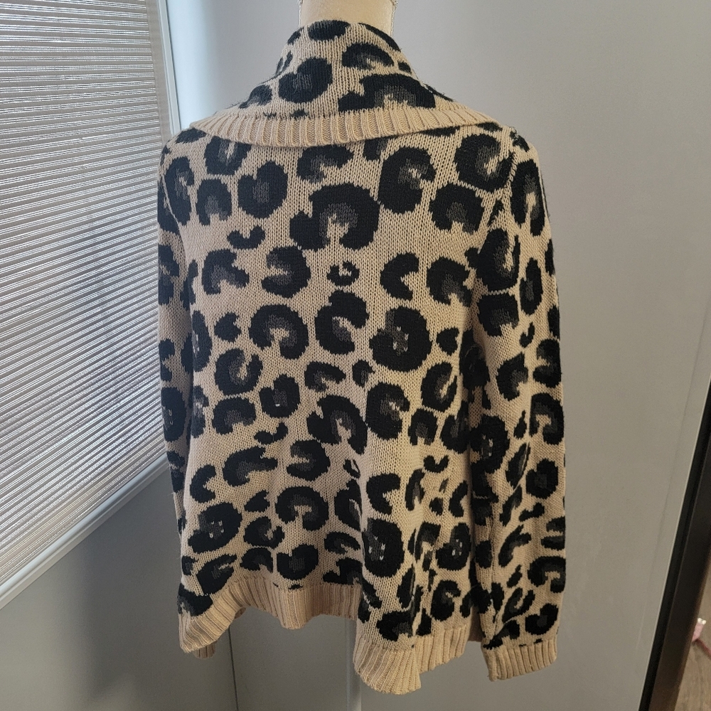 Leopard Print Cardigan Sweater Open Front Raglan Sleeve Project S+F Womens L - Picture 3 of 8
